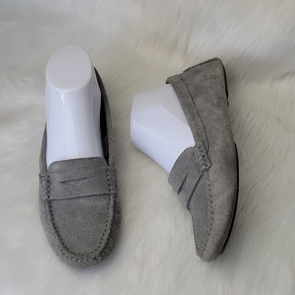 BOEMOS Gray Suede Preppy Academia Slip On Driving Moccasin Penny Loafer Shoes 38